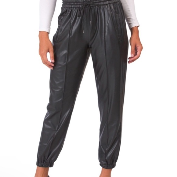 Blank NYC Pants - Blank NYC Faux Vegan Leather Pintuck Pleats Drawstring Jogger Pants Size 28